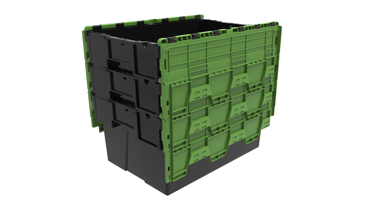 Attached Lid Containers - Black with Green Lid