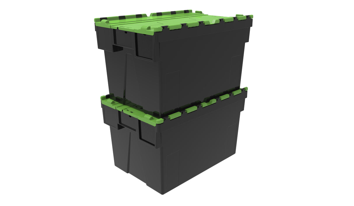 Attached Lid Containers - Black with Green Lid