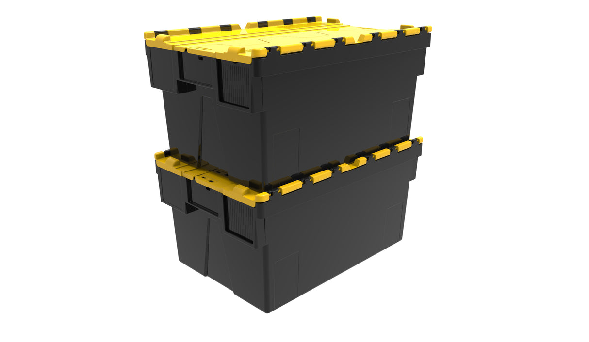 Attached Lid Containers - Black with Yellow Lid