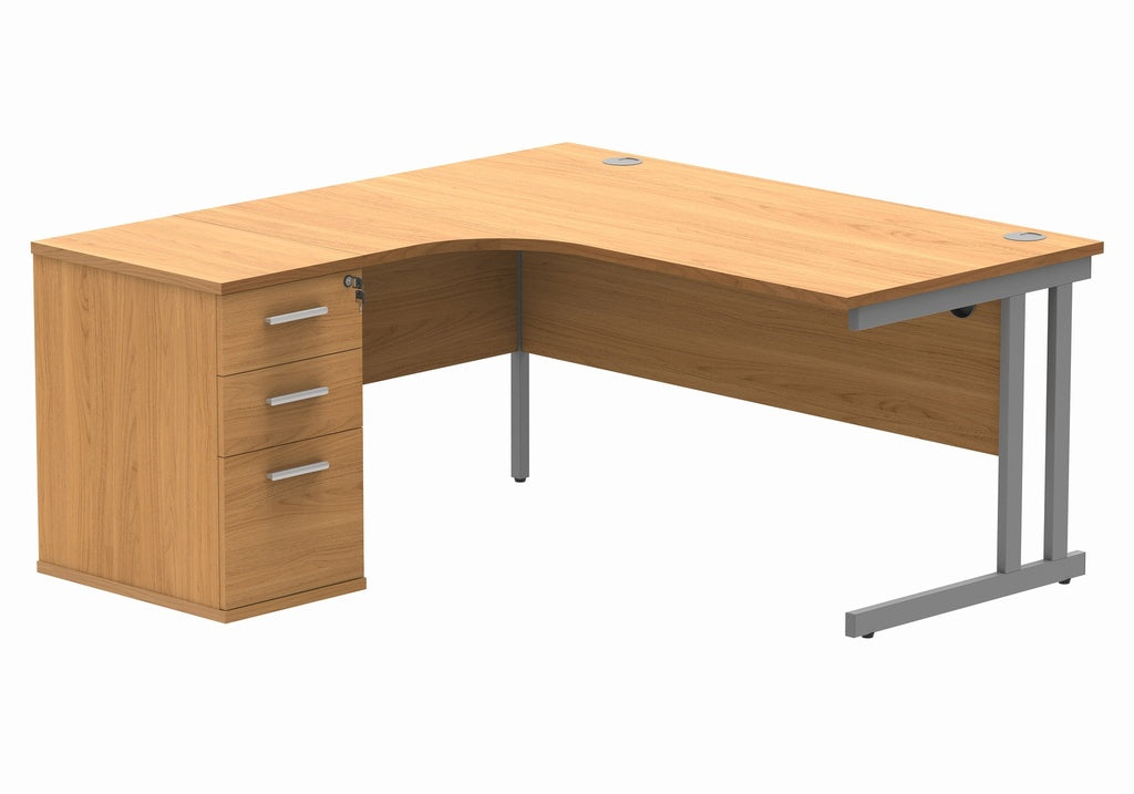 Core Twin Upright Radial Desk with 3 Drawer Pedestal