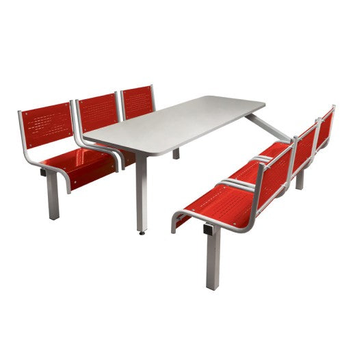 Red 6 Seater Canteen Table with Single Entry