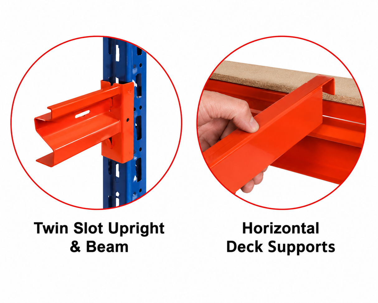 Longspan Heavy Duty Racking Starter Bays - Chipboard Decking - 1984Hmm Frames
