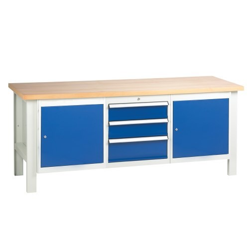Workbench with Two Cupboards and Three Drawers