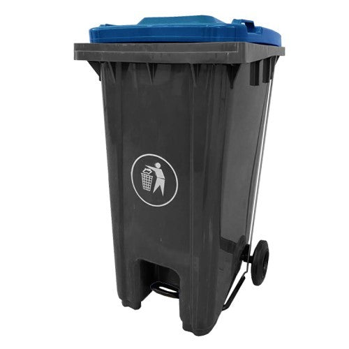 Pedal Wheelie Bin with Blue Lid - 120 litre