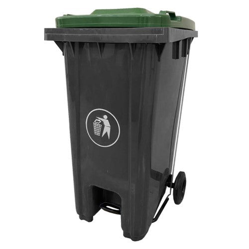 Pedal Wheelie Bin with Green Lid - 120 litre