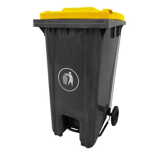 Pedal Wheelie Bin with Yellow Lid - 120 litre
