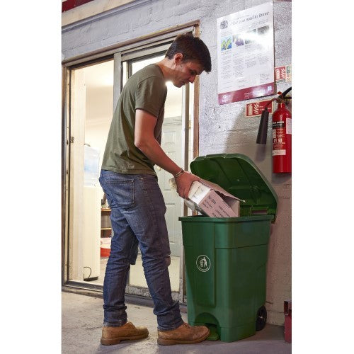 Green Pedal Bin in Use in a Warehouse