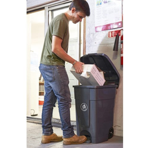 Grey Pedal Bin in Use in a Warehouse