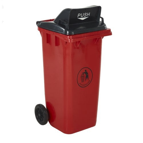 Wheelie Bin with Push Flap Lid in Red