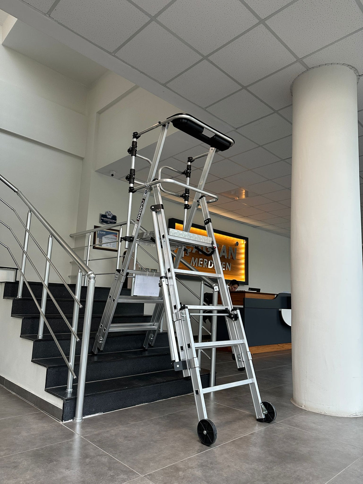 Folding Telescopic Large Platform Step with Safety Gates