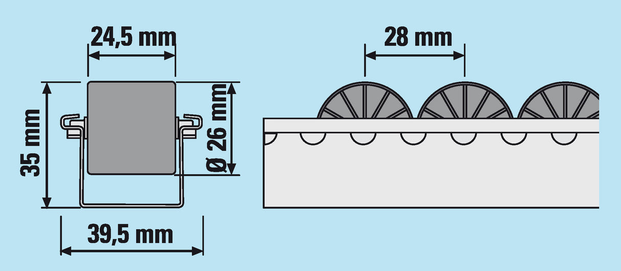 Light Duty Roller Tracks - Steel spindle cylindrical rollers