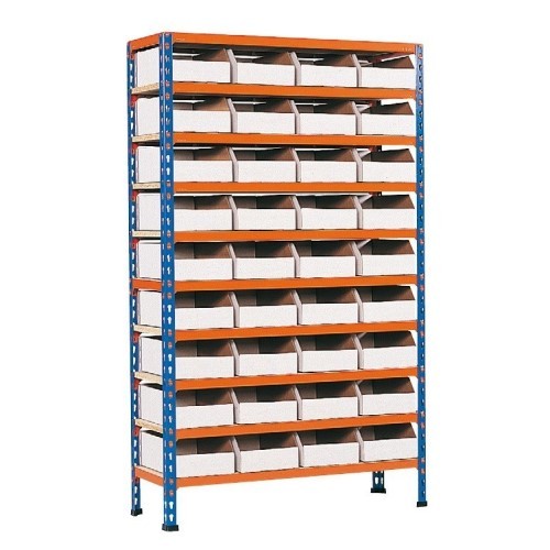 Shelving Bay for Cardboard Bins with 36 Bins