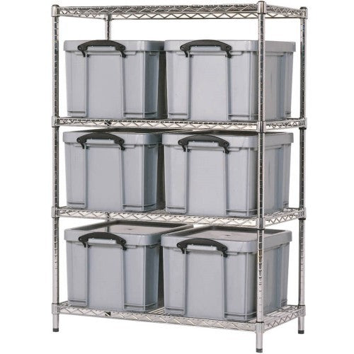Chrome Shelving with Really Useful Boxes