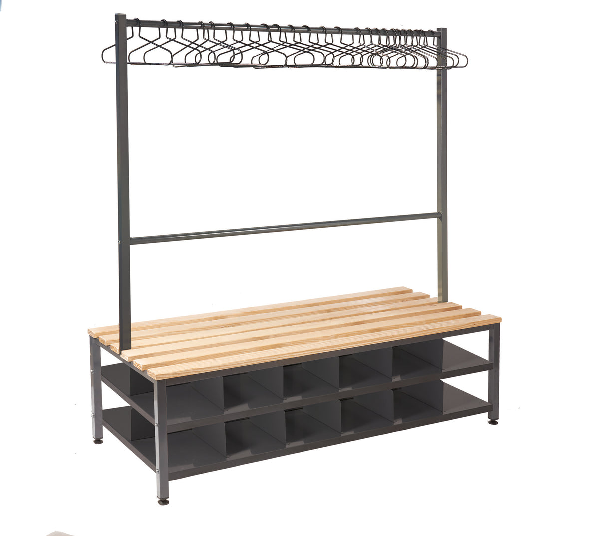 Double Island Bench with Clothes Rails and Shoe Storage