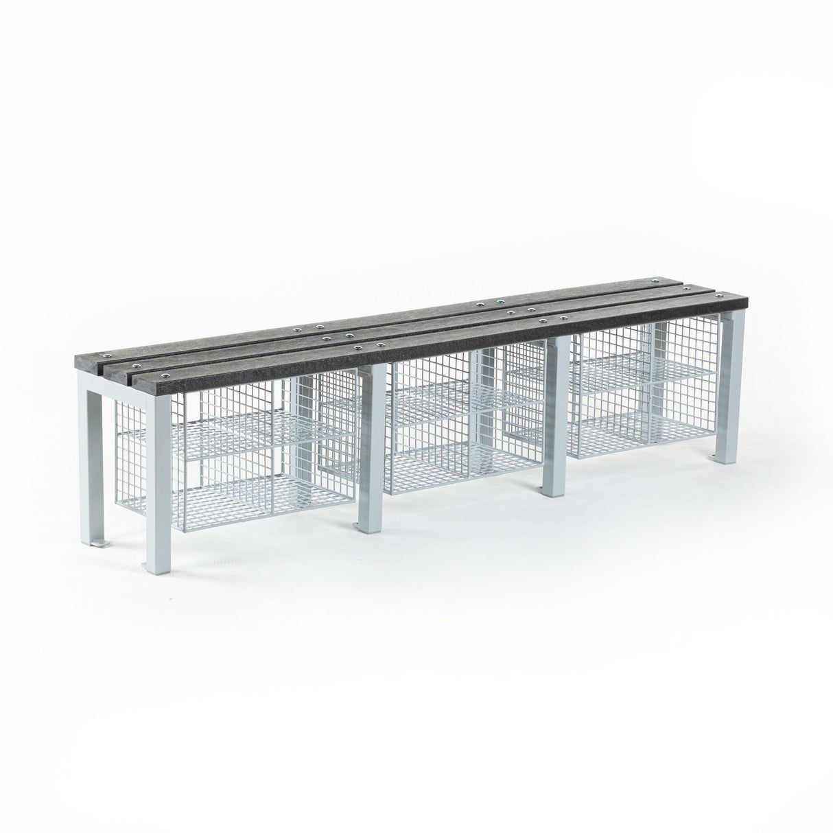 eco cloakroom bench with shoe baskets