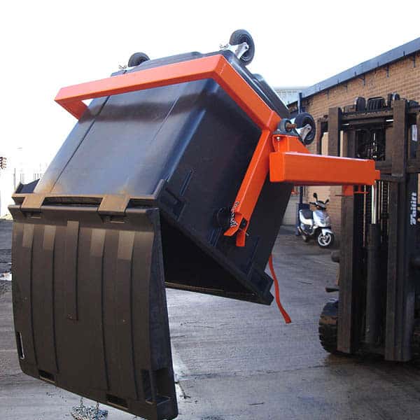 heavy duty fork mounted wheelie bin lifter