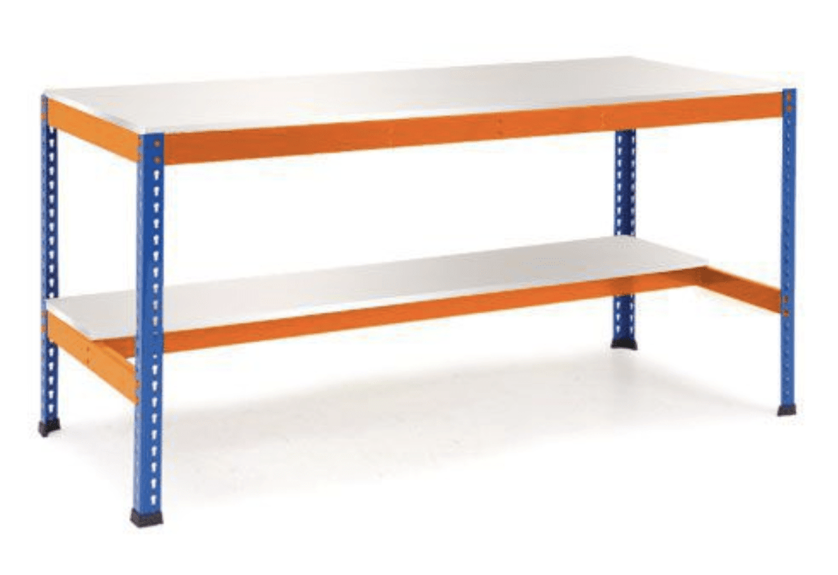 heavy duty workbench half shelf melamine blue orange