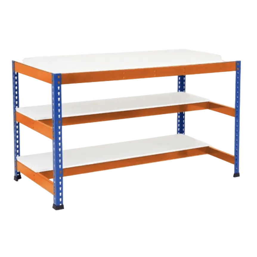 heavy duty workbench two half shelves melamine blue orange