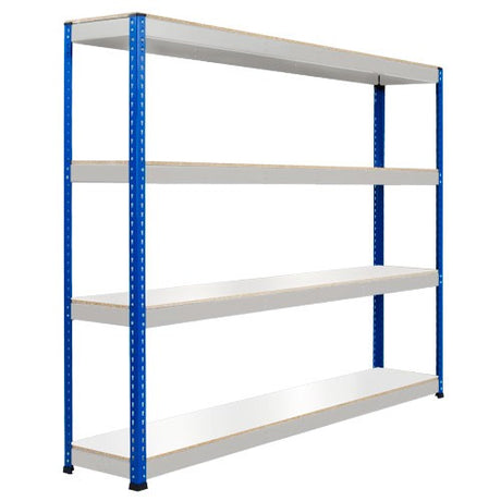 Heavy Duty Shelving with 4 Levels 2134mm Wide blue grey melamine shelves