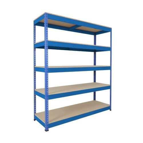 Heavy Duty Shelving with 5 Levels 2440mm Wide blue chipboard shelves