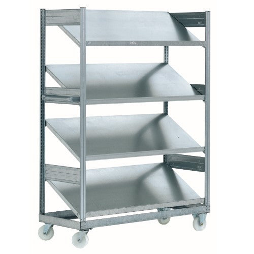 Inclined trolley shelving