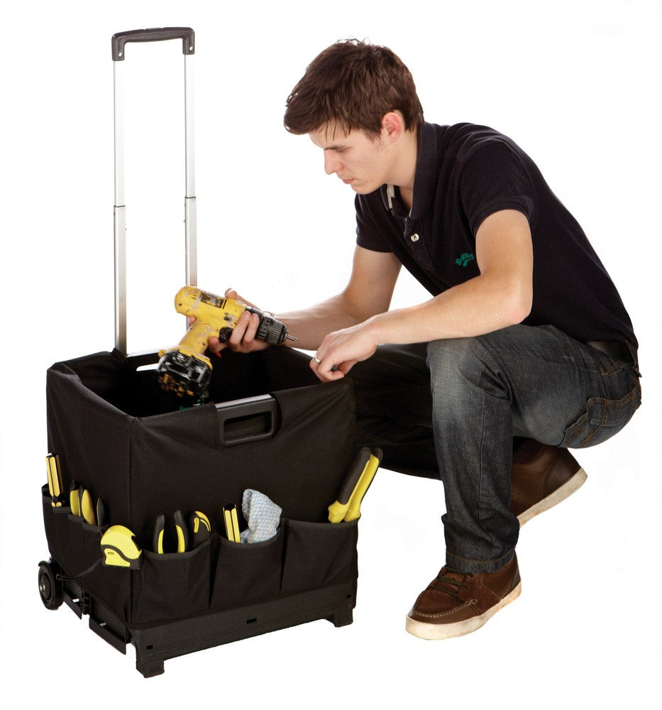 Large Folding Box Trolley Black - In Use (Tools)