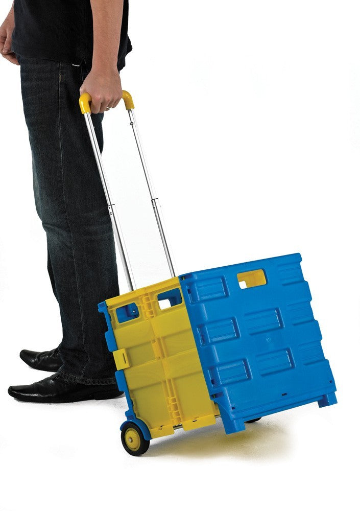 Large Folding Box Trolley Blue and Yellow - In Use