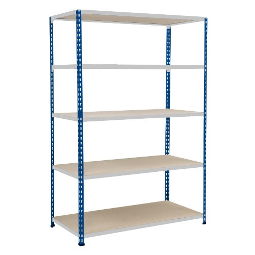 Medium Duty Shelving with 5 Levels 1525mm Wide blue grey chipboard shelves