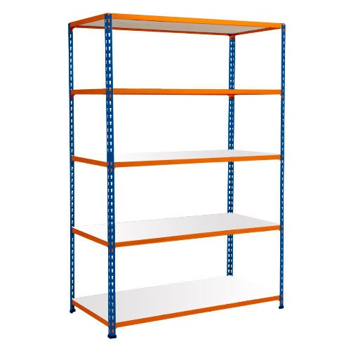 Medium Duty Shelving with 5 Levels 1525mm Wide blue orange melamine shelves