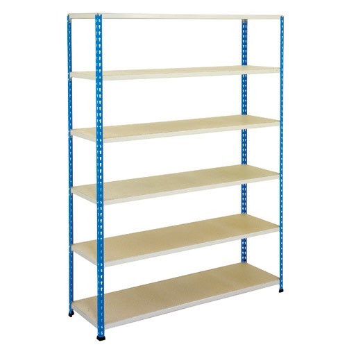 Medium Duty Shelving with 6 Levels 1525mm Wide blue grey chipboard shelves