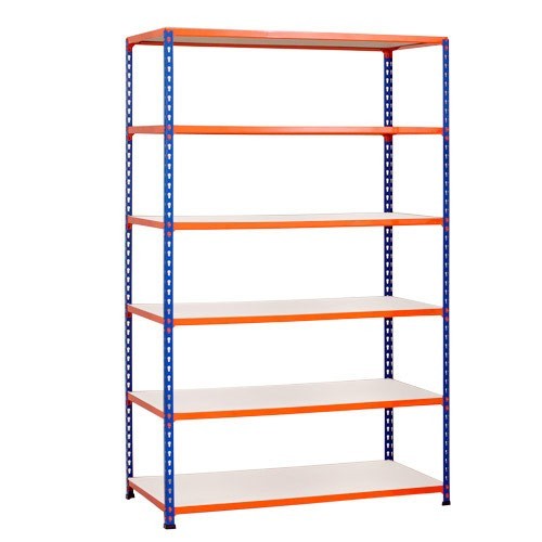 Medium Duty Shelving with 6 Levels 1525mm Wide blue orange melamine shelves