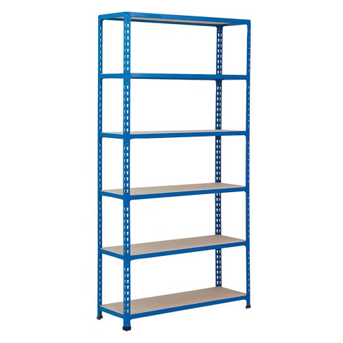 Medium Duty Shelving with 6 Levels 915mm Wide chipboard shelves blue