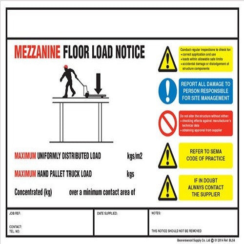 Mezzanine Floor Weight Load Notice