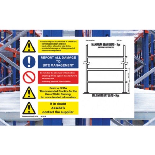 Pallet Racking Weight Load Notice - Landscape Style