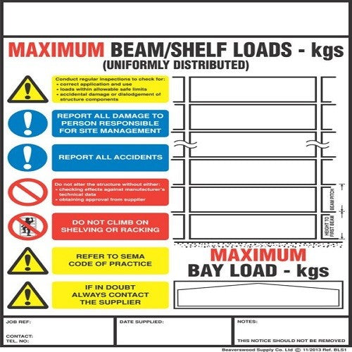 Pallet Racking Weight Load Notice