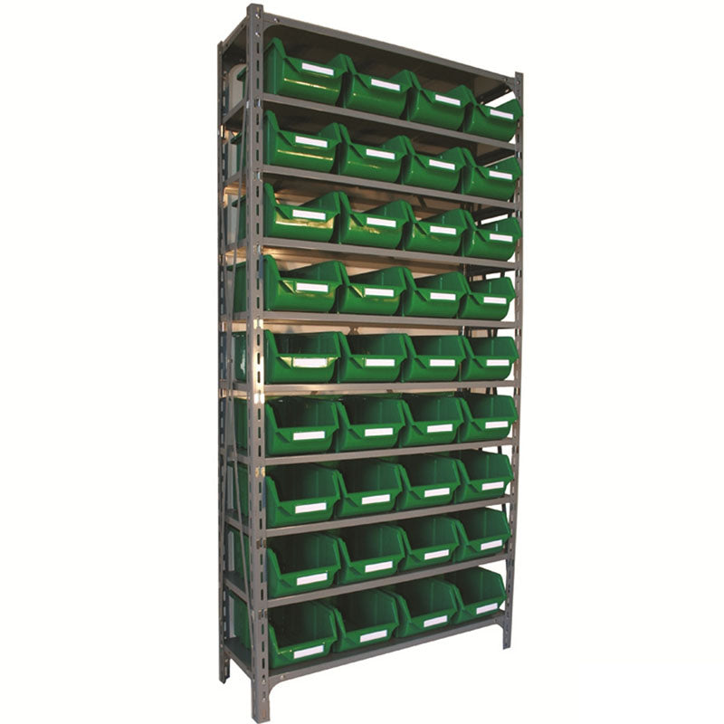 shelf unit with 36 eco bins