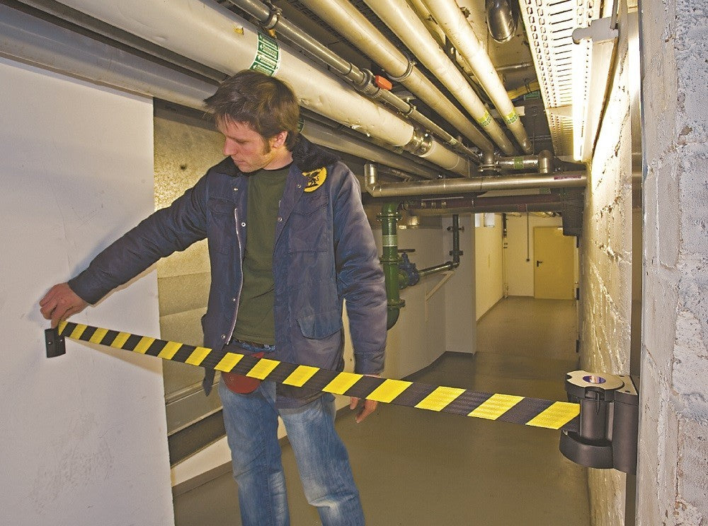 Belt Barrier with Wall Mounted Belt Cartridges In Use