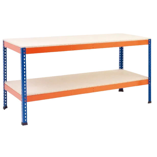 Workbench with Chipboard Top & Full Lower Shelf Blue Orange