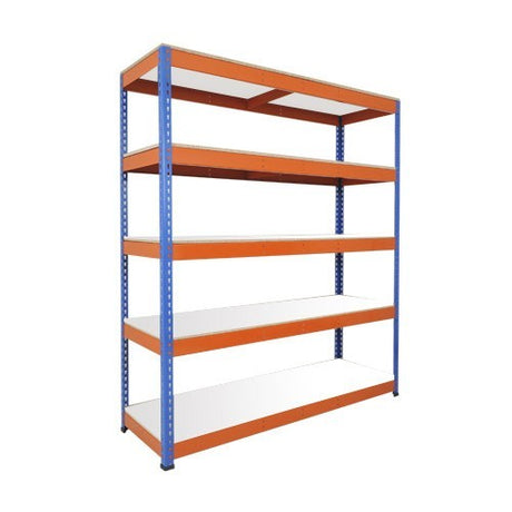 Heavy Duty Shelving with 5 Levels 2134mm Wide blue orange melamine shelves