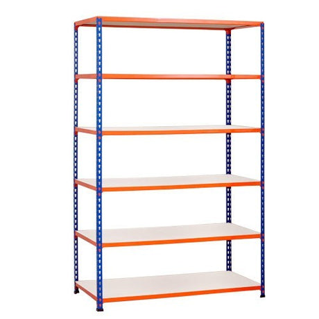 Medium Duty Shelving with 6 Levels 1525mm Wide blue orange melamine shelves
