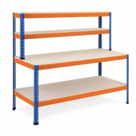 workstation full shelf orange blue chipboard