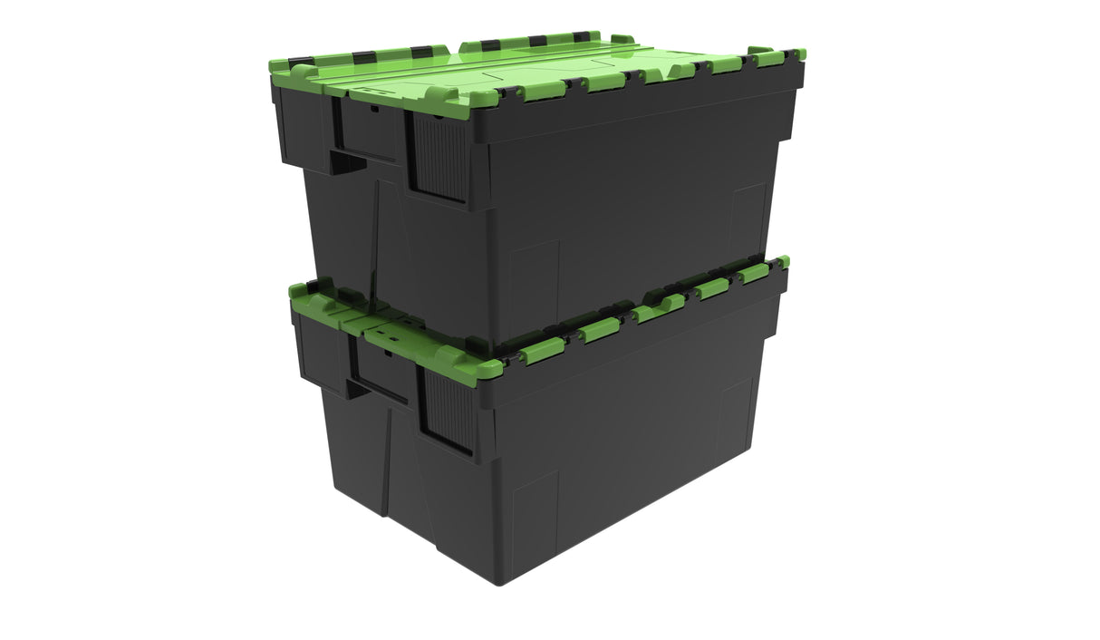 Attached Lid Containers - Black with Green Lid