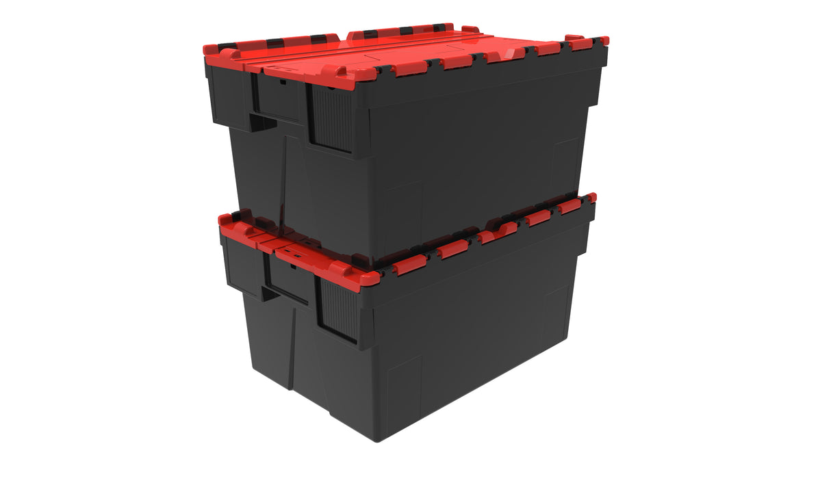Attached Lid Containers - Black with Red Lid