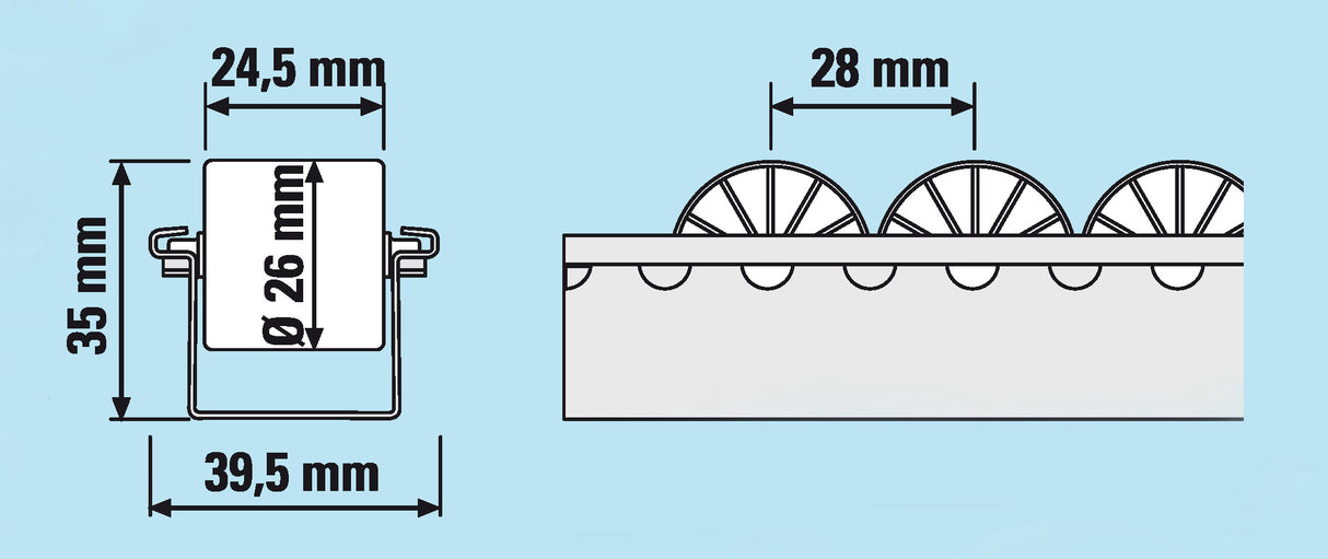Light Duty Roller Tracks - Cylindrical plastic rollers