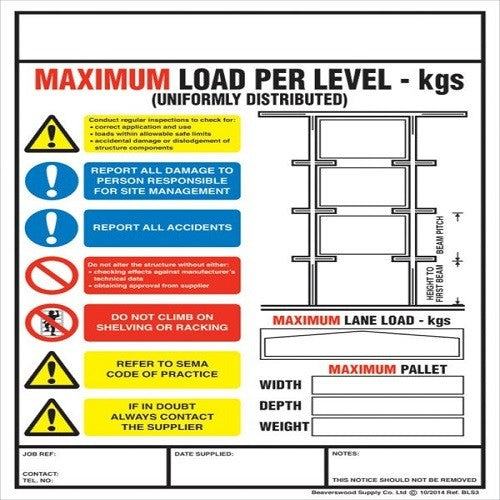 Drive In Racking Signage Drive Thru Racking Weight Load Notice – Engineered Solutions