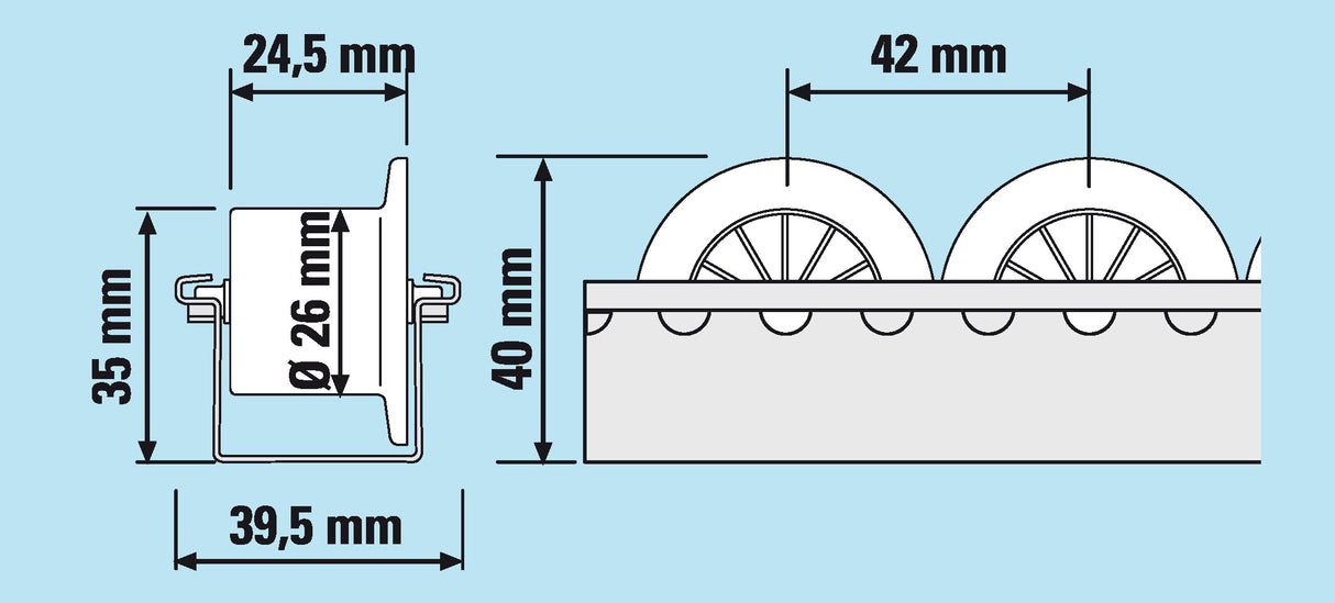 Light Duty Roller Tracks - Flanged plastic rollers