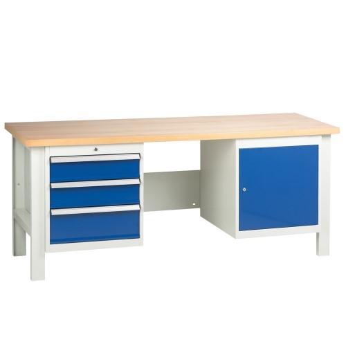 Workbench with Cupboard and 3 Drawers