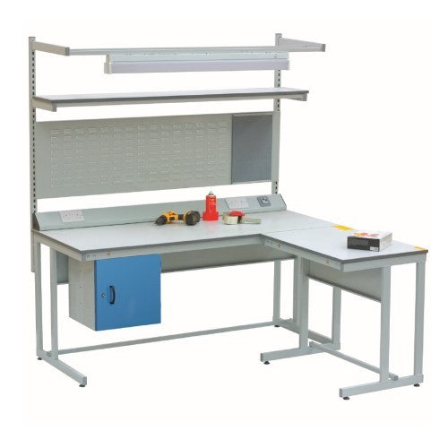 Industrial Workstation with Accessories and Blue Cupboard