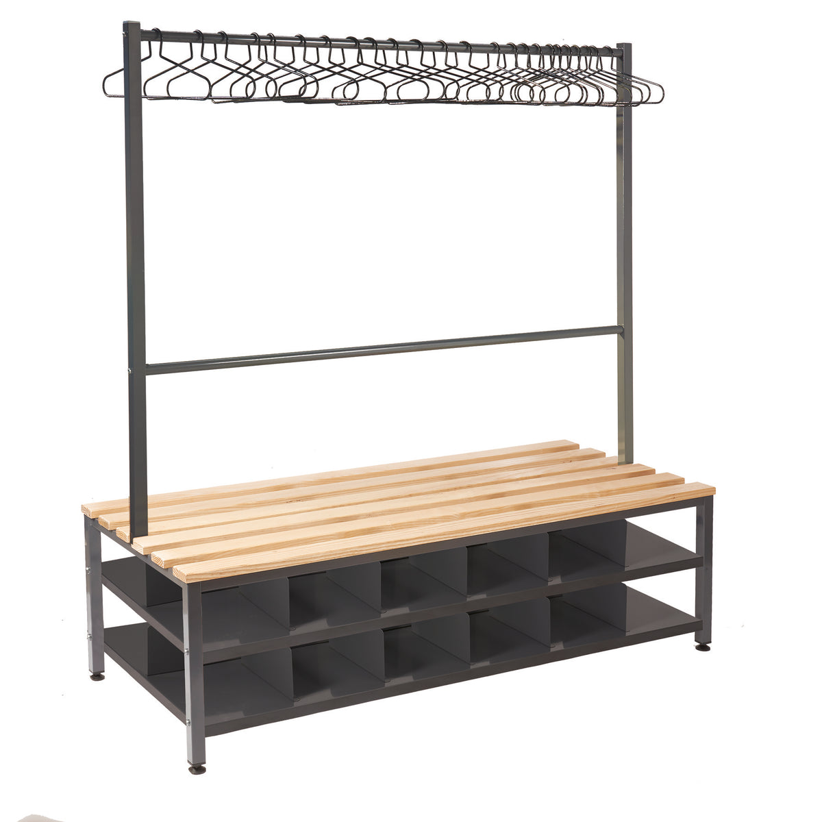 Island Bench with Clothes Rail and Shoe Storage – Engineered Solutions