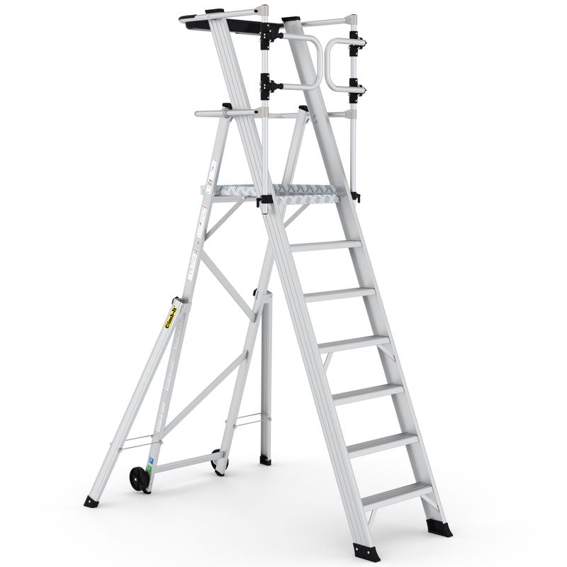 large folding platform steps with safety gates